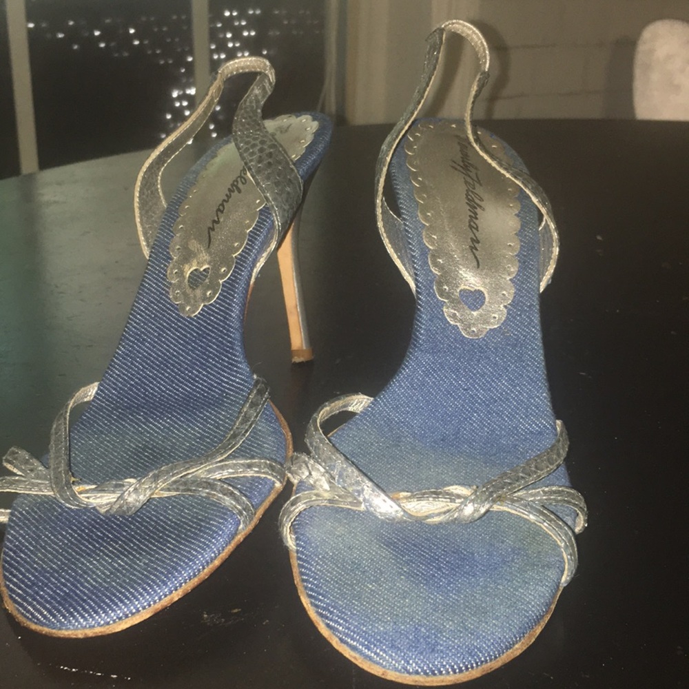 Beverly Feldman Denim and Silver sandals